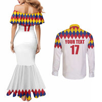 Custom Colombia Football Couples Matching Mermaid Dress and Long Sleeve Button Shirt Retro White Style