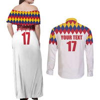 Custom Colombia Football Couples Matching Off Shoulder Maxi Dress and Long Sleeve Button Shirt Retro White Style