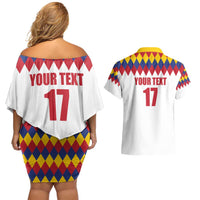 Custom Colombia Football Couples Matching Off Shoulder Short Dress and Hawaiian Shirt Retro White Style
