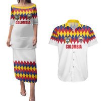 Custom Colombia Football Couples Matching Puletasi and Hawaiian Shirt Retro White Style