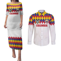 Custom Colombia Football Couples Matching Puletasi and Long Sleeve Button Shirt Retro White Style