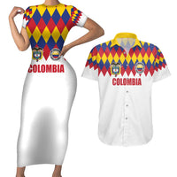 Custom Colombia Football Couples Matching Short Sleeve Bodycon Dress and Hawaiian Shirt Retro White Style