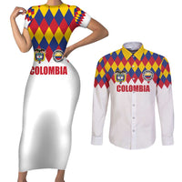 Custom Colombia Football Couples Matching Short Sleeve Bodycon Dress and Long Sleeve Button Shirt Retro White Style