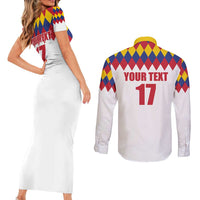 Custom Colombia Football Couples Matching Short Sleeve Bodycon Dress and Long Sleeve Button Shirt Retro White Style