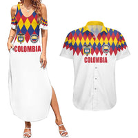 Custom Colombia Football Couples Matching Summer Maxi Dress and Hawaiian Shirt Retro White Style