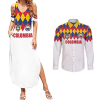 Custom Colombia Football Couples Matching Summer Maxi Dress and Long Sleeve Button Shirt Retro White Style