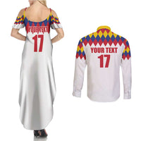 Custom Colombia Football Couples Matching Summer Maxi Dress and Long Sleeve Button Shirt Retro White Style