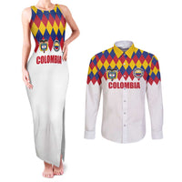 Custom Colombia Football Couples Matching Tank Maxi Dress and Long Sleeve Button Shirt Retro White Style