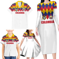 Custom Colombia Football Family Matching Long Sleeve Bodycon Dress and Hawaiian Shirt Retro White Style