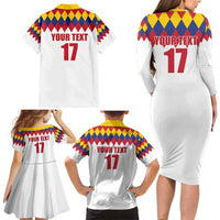 Custom Colombia Football Family Matching Long Sleeve Bodycon Dress and Hawaiian Shirt Retro White Style