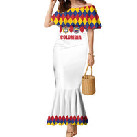 Custom Colombia Football Family Matching Mermaid Dress and Hawaiian Shirt Retro White Style