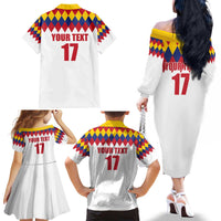 Custom Colombia Football Family Matching Off The Shoulder Long Sleeve Dress and Hawaiian Shirt Retro White Style