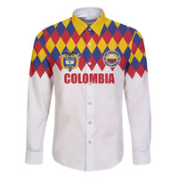 Custom Colombia Football Family Matching Off The Shoulder Long Sleeve Dress and Hawaiian Shirt Retro White Style
