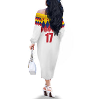 Custom Colombia Football Family Matching Off The Shoulder Long Sleeve Dress and Hawaiian Shirt Retro White Style