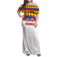 Custom Colombia Football Family Matching Off Shoulder Maxi Dress and Hawaiian Shirt Retro White Style