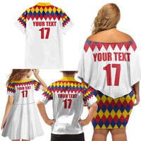 Custom Colombia Football Family Matching Off Shoulder Short Dress and Hawaiian Shirt Retro White Style