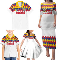 Custom Colombia Football Family Matching Puletasi and Hawaiian Shirt Retro White Style