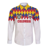 Custom Colombia Football Long Sleeve Button Shirt Retro White Style