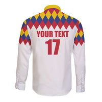 Custom Colombia Football Long Sleeve Button Shirt Retro White Style