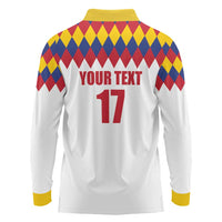 Custom Colombia Football Long Sleeve Polo Shirt Retro White Style
