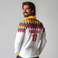 Custom Colombia Football Long Sleeve Polo Shirt Retro White Style