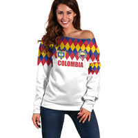 Custom Colombia Football Off Shoulder Sweater Retro White Style