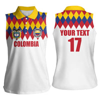 Custom Colombia Football Women Sleeveless Polo Shirt Retro White Style