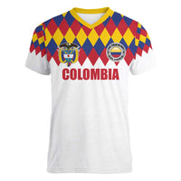 Custom Colombia Football Women V-Neck T-Shirt Retro White Style