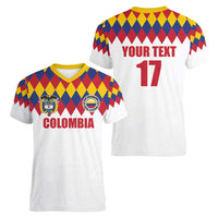 Custom Colombia Football Women V-Neck T-Shirt Retro White Style