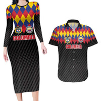 Custom Colombia Football Couples Matching Long Sleeve Bodycon Dress and Hawaiian Shirt Retro Black Style