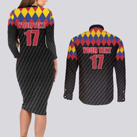 Custom Colombia Football Couples Matching Long Sleeve Bodycon Dress and Long Sleeve Button Shirt Retro Black Style