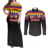 Custom Colombia Football Couples Matching Off Shoulder Maxi Dress and Long Sleeve Button Shirt Retro Black Style