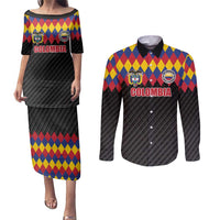 Custom Colombia Football Couples Matching Puletasi and Long Sleeve Button Shirt Retro Black Style
