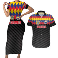 Custom Colombia Football Couples Matching Short Sleeve Bodycon Dress and Hawaiian Shirt Retro Black Style