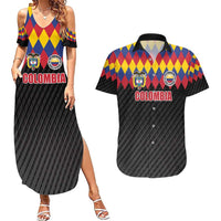 Custom Colombia Football Couples Matching Summer Maxi Dress and Hawaiian Shirt Retro Black Style