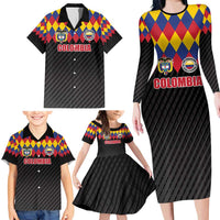 Custom Colombia Football Family Matching Long Sleeve Bodycon Dress and Hawaiian Shirt Retro Black Style