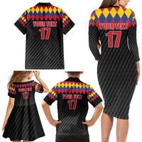 Custom Colombia Football Family Matching Long Sleeve Bodycon Dress and Hawaiian Shirt Retro Black Style