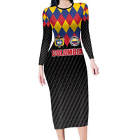 Custom Colombia Football Family Matching Long Sleeve Bodycon Dress and Hawaiian Shirt Retro Black Style