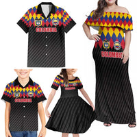 Custom Colombia Football Family Matching Off Shoulder Maxi Dress and Hawaiian Shirt Retro Black Style