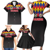 Custom Colombia Football Family Matching Short Sleeve Bodycon Dress and Hawaiian Shirt Retro Black Style