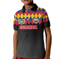 Custom Colombia Football Kid Polo Shirt Retro Black Style