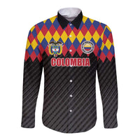 Custom Colombia Football Long Sleeve Button Shirt Retro Black Style