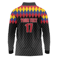Custom Colombia Football Long Sleeve Polo Shirt Retro Black Style