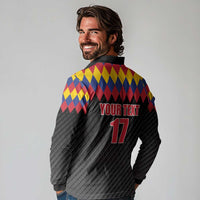 Custom Colombia Football Long Sleeve Polo Shirt Retro Black Style
