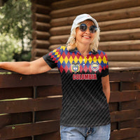 Custom Colombia Football Women Polo Shirt Retro Black Style