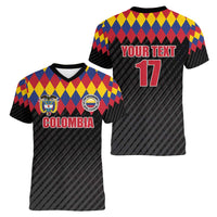 Custom Colombia Football Women V-Neck T-Shirt Retro Black Style