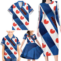 Netherlands Friesland Province Family Matching Long Sleeve Bodycon Dress and Hawaiian Shirt Flag Style