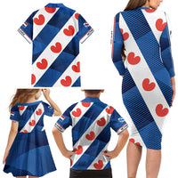 Netherlands Friesland Province Family Matching Long Sleeve Bodycon Dress and Hawaiian Shirt Flag Style