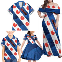 Netherlands Friesland Province Family Matching Off Shoulder Maxi Dress and Hawaiian Shirt Flag Style