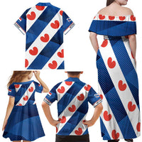 Netherlands Friesland Province Family Matching Off Shoulder Maxi Dress and Hawaiian Shirt Flag Style